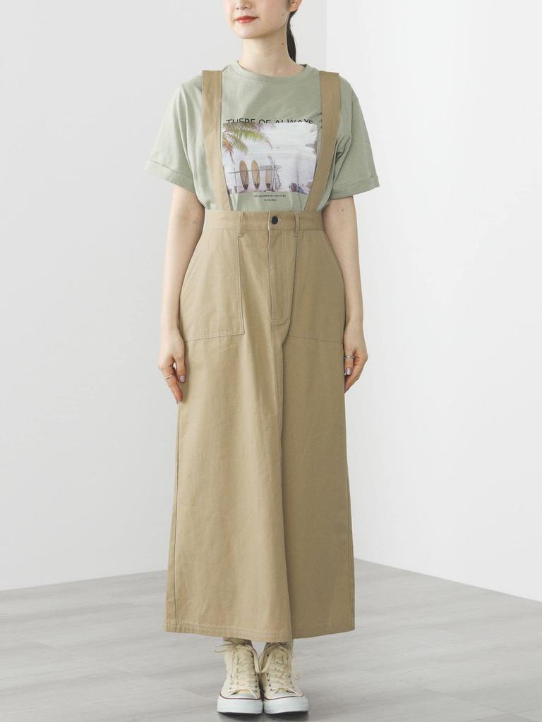 Flare Rock mit Hosenträgern BEIGE FREE [Beams Heart] Damen