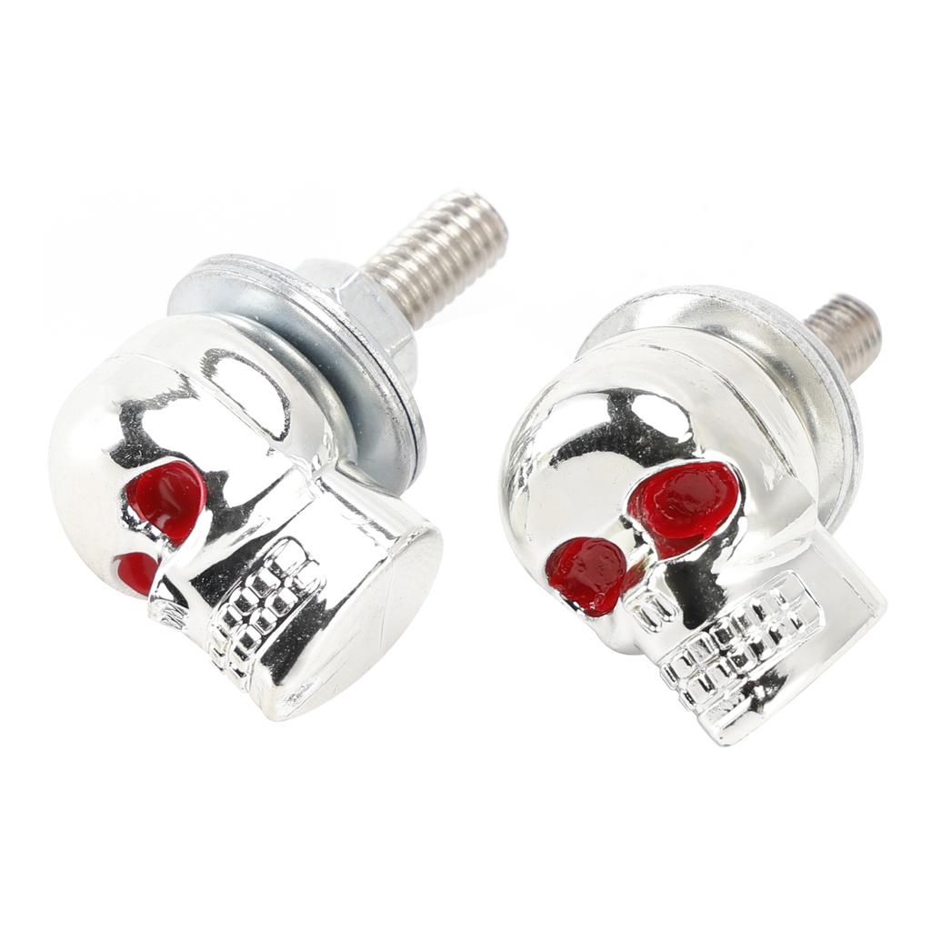 2 Custom SKULL License Plate Bolt Screw Silver Plastic Motorcycle Chopper Bobber