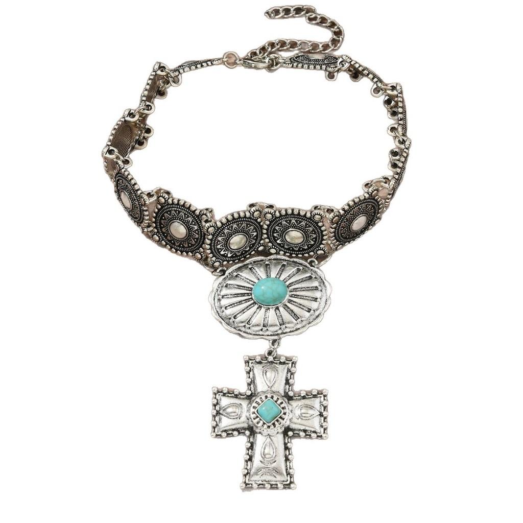 Vintage Style Cross Geometric Alloy Necklace With Extended Chain For Casual Fashion
