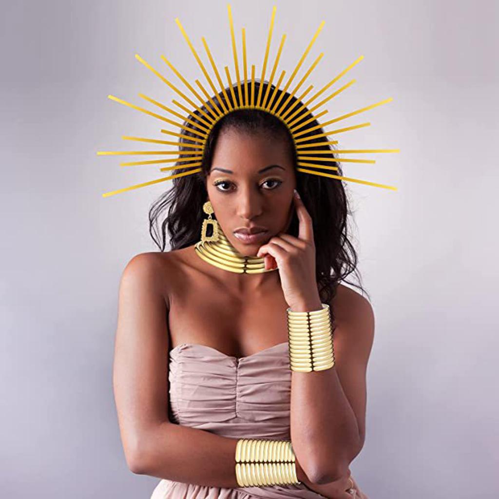 Stylish Golden Necklace Set Inspired by Long Neck Tribe Trend Setting Ethnic Choker and Ear Pendant Set for Fashionistas