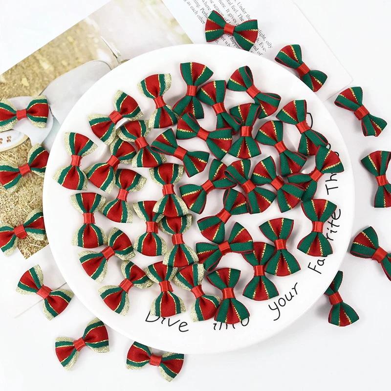 10Pcs Christmas Satin Ribbon Bows Handmade Diy Gift Wrapping Decor Bow Craft Merry Christmas Hair Accessory Xmas  Year