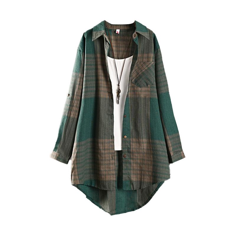 Checkered Shirt Woman Women's Buttoned Shirts Linen Blouses Woman Long Sleeve Shirts for Women Women's Vintage Blouse Elegant