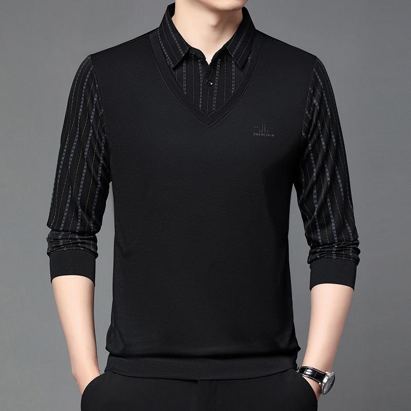 

Поддельные две футболки мужские деловые повседневные лацканы на основе одежды рубашка поло 4XL чёрный