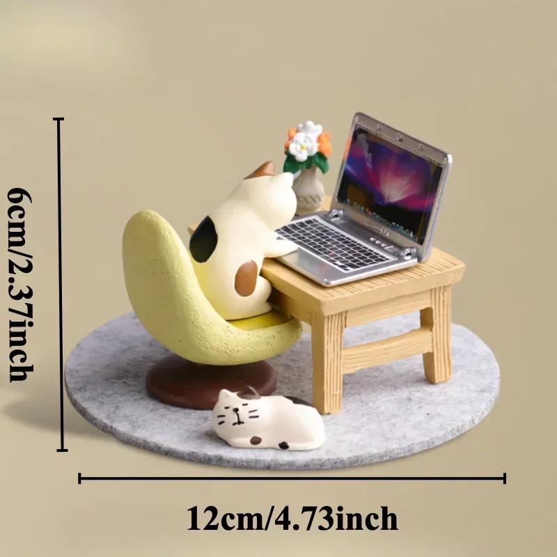Cute Working Cat Resin Ornaments DIY Office Scene Creative Desktop Decoration Original Design Miniatures for Bookshelf Decor New