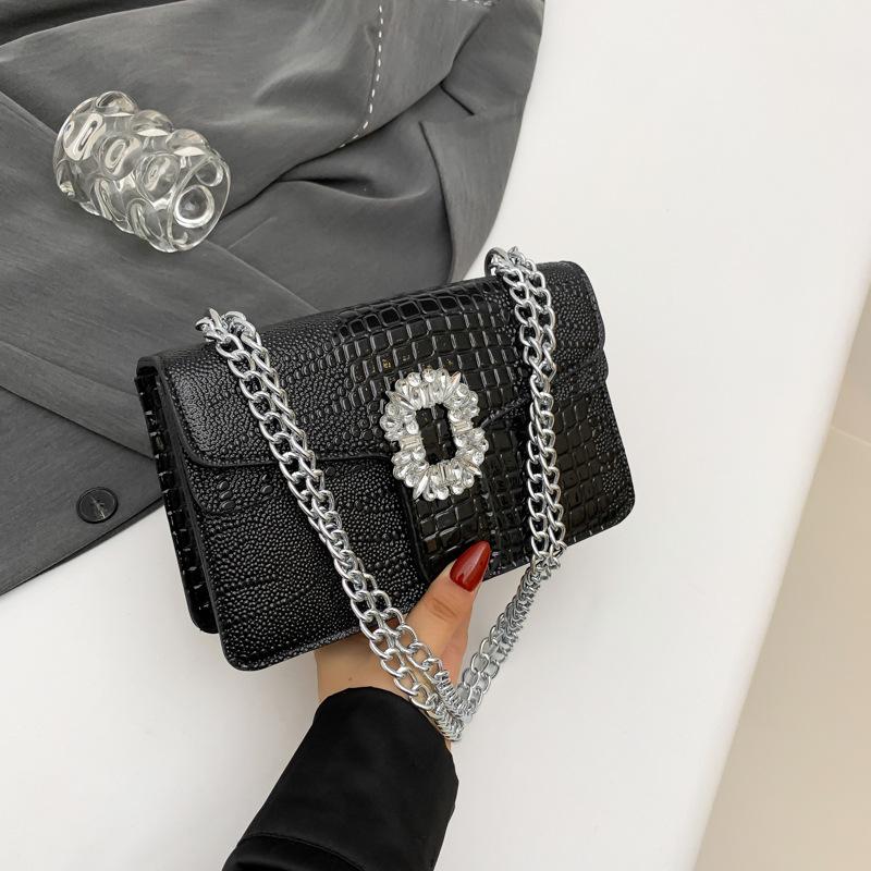 Temperature  Fashionable and Fashionable Summer New Style Simple Casual Texture Chain Crossbody Single Shoulder Small Square Bag for Women