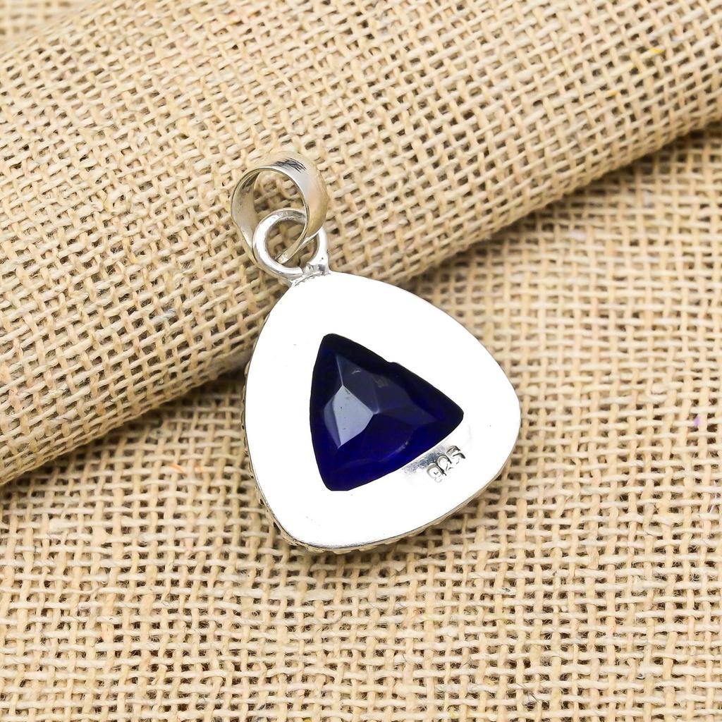 Blue Sapphire Lab-Created Gemstone 925 Sterling Silver  Jewelry Pendant Gift For Mom