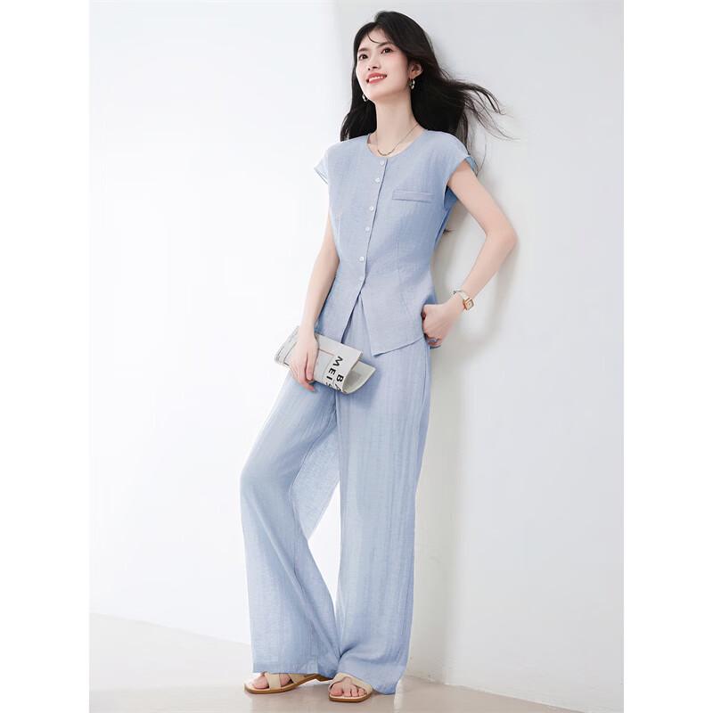 Women's Linen Blend Sleeveless Wide-Leg Pants Set