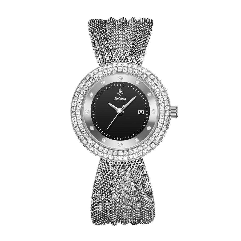 Luxury Women Wrist Watch Yalalusi Crystal Circle Dial Waterproof Quartz Dress Watch with Brand Gift Box Ideal Gift for Girlfrien