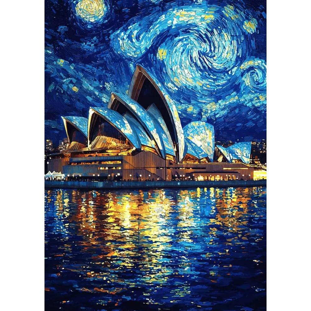 Abstract Van Gogh Landscape Poster Prints Sydney Opera House Starry Night Canvas Painting Wall Art for Living Room Home Decor