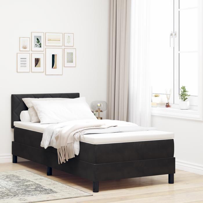Lit à ressorts avec matelas vidaXL Noir 90x200 cm Velours 3339214