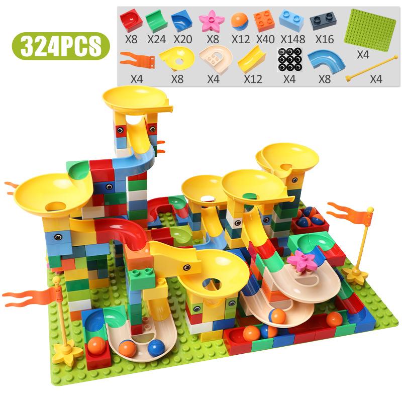 83-332PCS Mramorové závody Běh Cihly Velké Stavební Bloky Trychtýř Skluzavky Bloky DIY Cihly Hračky pro děti Dívky