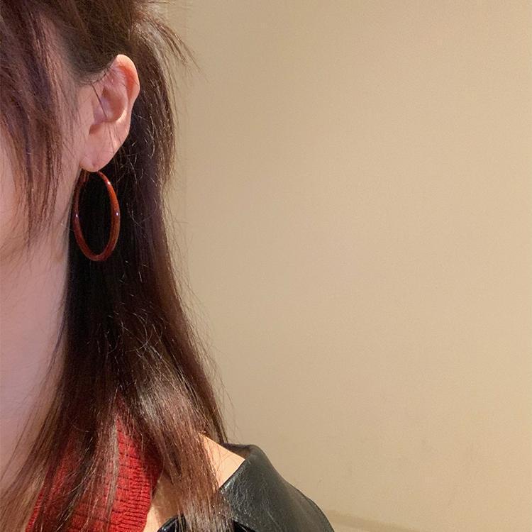 Elegant Retro Hong Kong Style Angora Red Hoop Earrings for Women