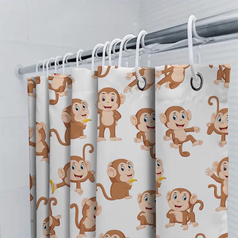 Cute Monkey Print Shower Curtain Waterproof Fabric Home Decor Bathroom Decoration Size 180x240cm