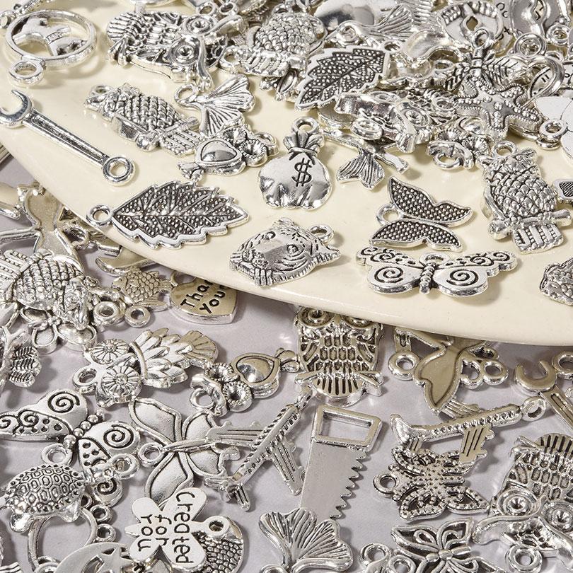Antique Silver Color Random Mix Bow Tie Bee Leaf Metal Charms For Jewelry Making Supplies Bulk Cute Pendant Charm DIY Bracelets