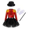 Girls Circus Tutu Leotard Dress Long Sleeve Sequin Tassel Shoulder Back Zipper Costume Set Hat Magic Wand