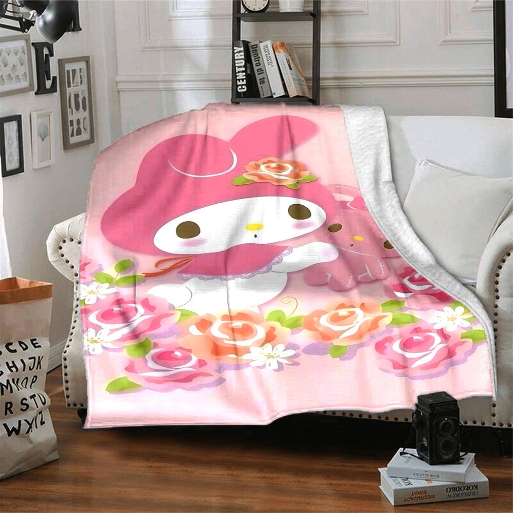 1pc My Melody Flowers Blanket Lightweight Flannel Throw for Sofa Bed Travel Camping Livingroom Office Couch Chair