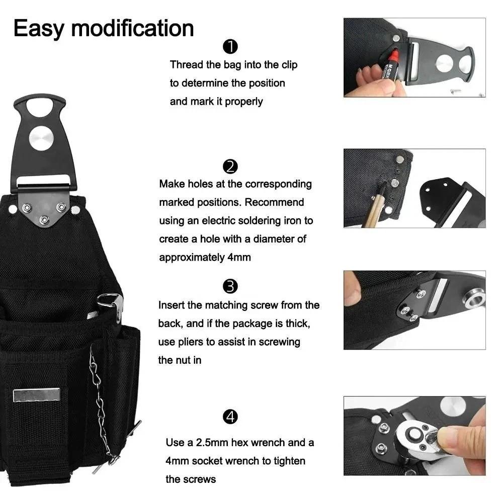 Solid Material Rotatable Quick Hang Hook Electrician Waist Belt Pouch Daily Repair Scenarios