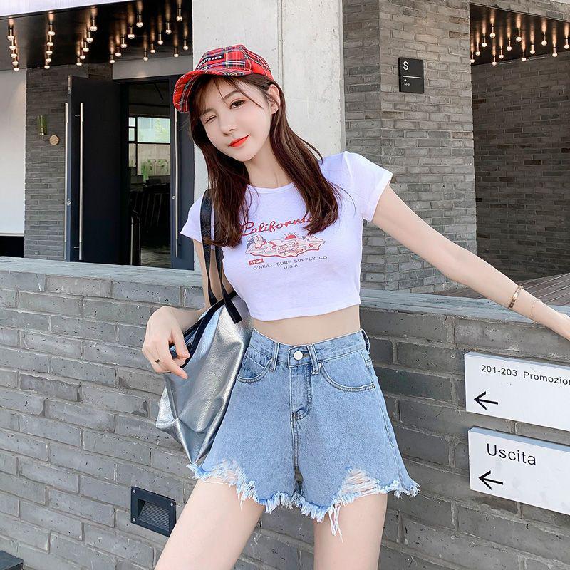Trendy High-Waisted Light Fringe Denim Shorts for Women - Loose, Slim-Fit, Ripped A-Line Summer Style