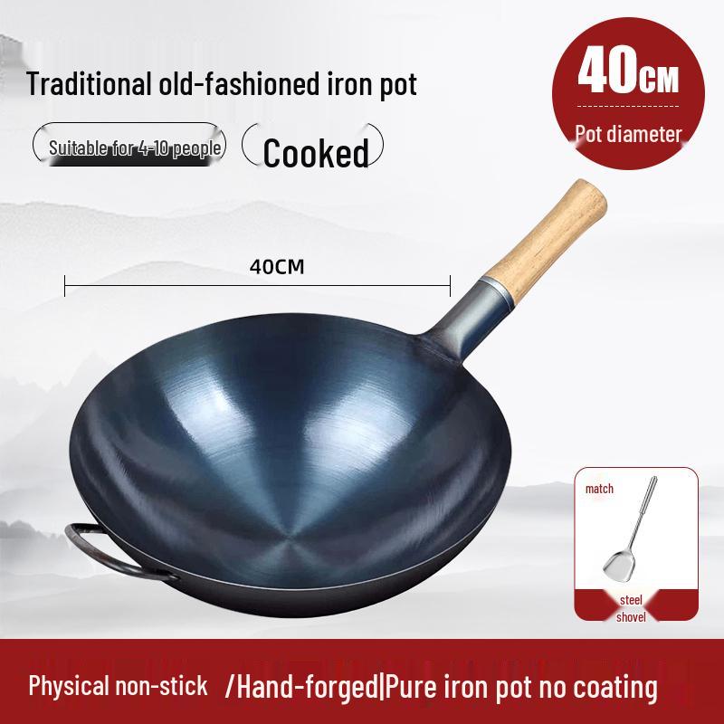 Classic Non-Stick Iron Frying Pan with Silicone Ladle for Home & Commercial Use