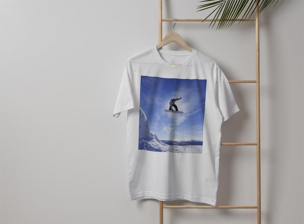 XL Crew Neck Printed Size Snow Sports [igsticker] Men's T-Shirt, White, 001174, Snowboarding,