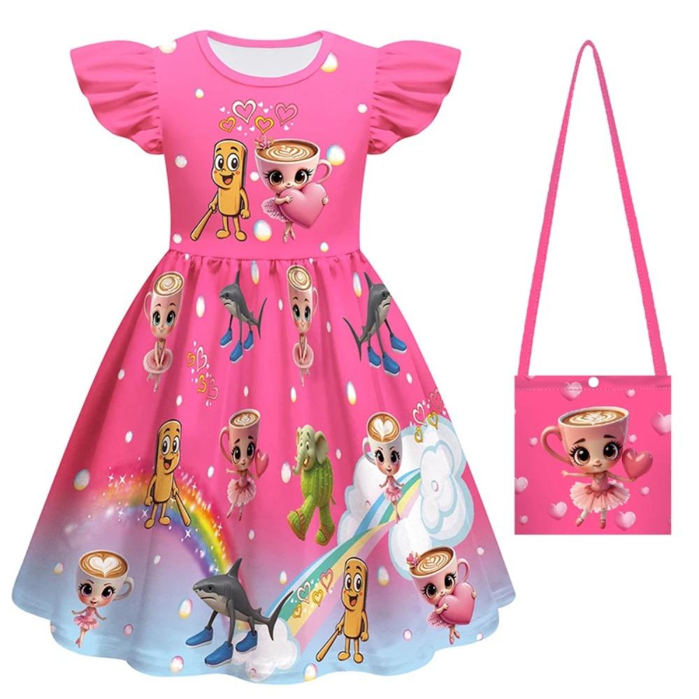 Rochie Cosplay Nouă Ballerina Cappuccina pentru Fete + Geantă Petrecere de Halloween Animale Italiane Brainrot Tung Tung Tung Costum Sahur Copii