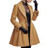 Women's Fall Winter Long Wool Pleated Coat with One Button Closure Outerwear