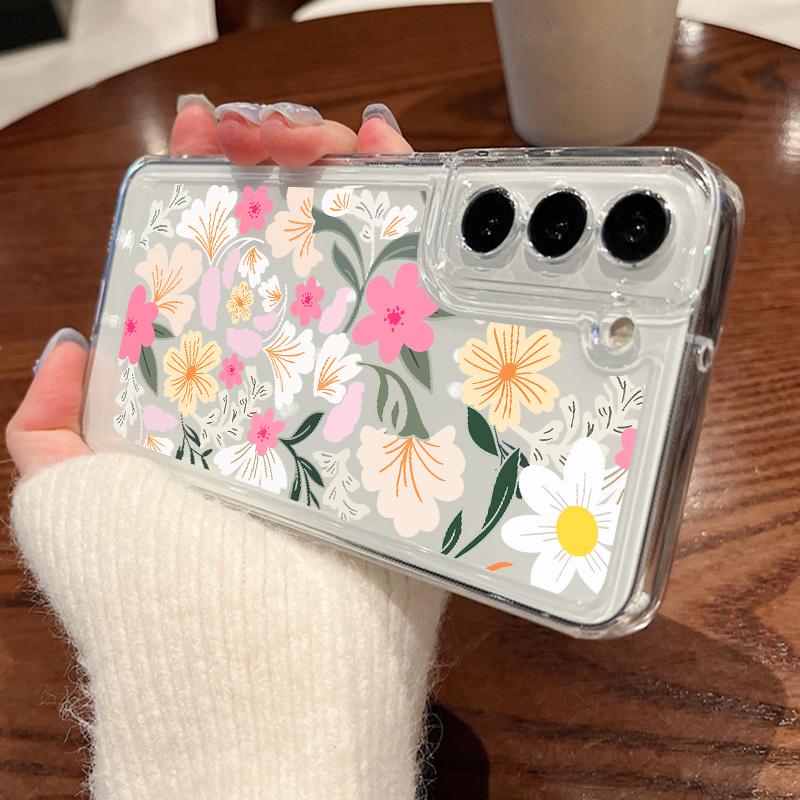 

Чехол с цветочным принтом для Samsung S25 S24 S22 Ultra Plus S23 S21 Fe A55 A54 A53 A35 A15 A56, прозрачный защитный силиконовый мягкий тонкий чехол для линз Samsung A56 5G