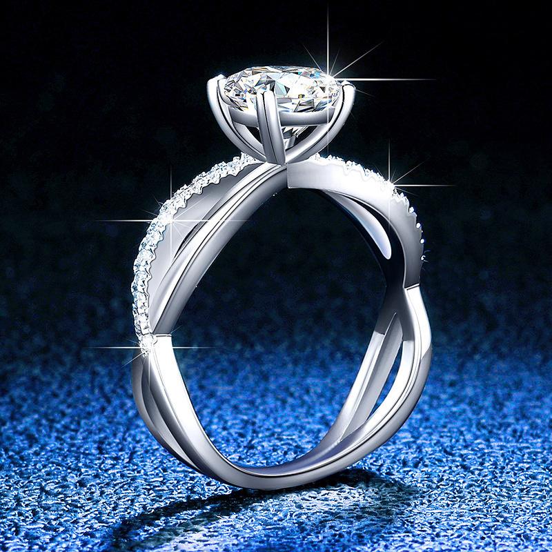 Bague Ringen S925 Sterling Silver Luxury Jewelry 1 Carat D Color Moissanite Diamond Ring For Wedding Four Claw Cross Hollow Rings