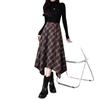 Woolen Retro Plaid A-line Maxi Skirt for Women - Spring/Autumn 2026