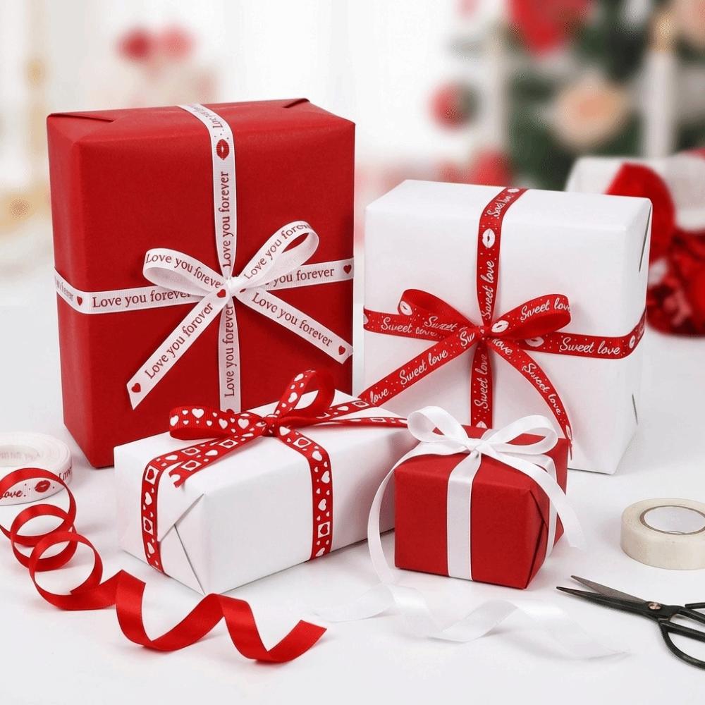 Polyester Red Love Printed Ribbon 5 Yards Bouquet Packaging Ribbon  Party Decoration