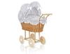 Hoge rieten poppenwagen met grijze bekleding en voering - naturel