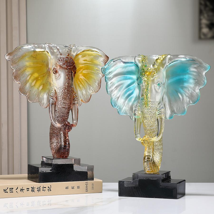 Resin Handicrafts Simulation Animal Sculpture Crystal Elephant Transparent Elephant Head Ornaments Home Decoration Accessories
