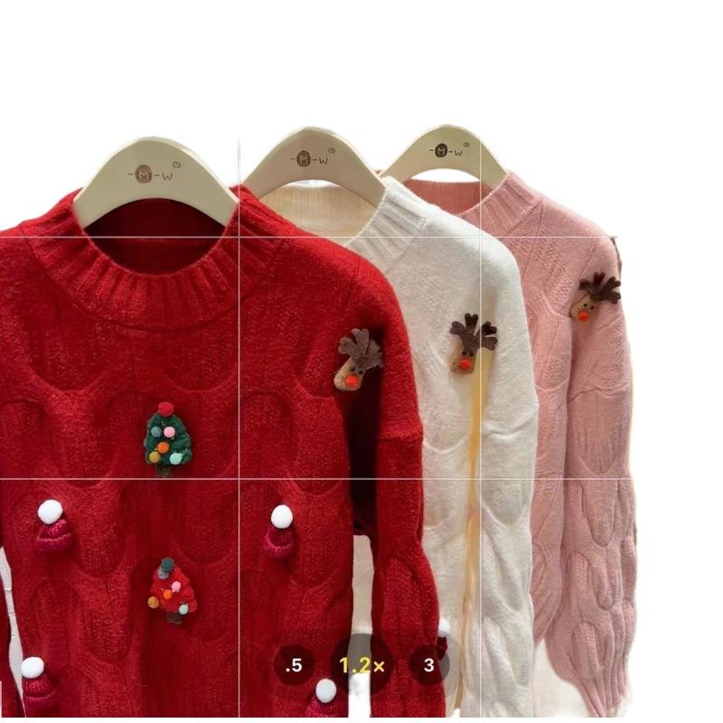 Christmas Red Pullover Embroidered Pink Sweater Solid Color