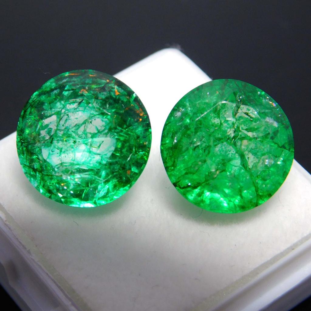 Natural Green Emerald Loose Gemstone Colombian Round 17.23 ct Pair for Jewelry Making and Crafts