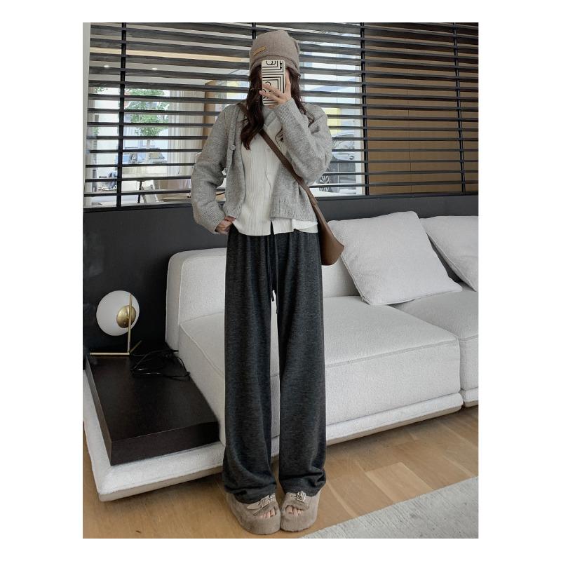 

Широкие брюки женские осенне-зимние новые узкие мягкие вощеные повседневные прямые брюки с высокой талией S