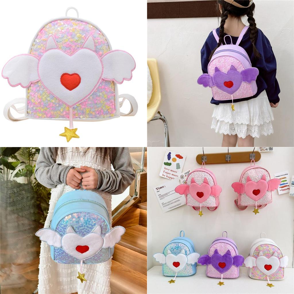 Stilvoller Herz-Rucksack für Kinder mit Engelsflügeln, leicht, wasserdichtes Design