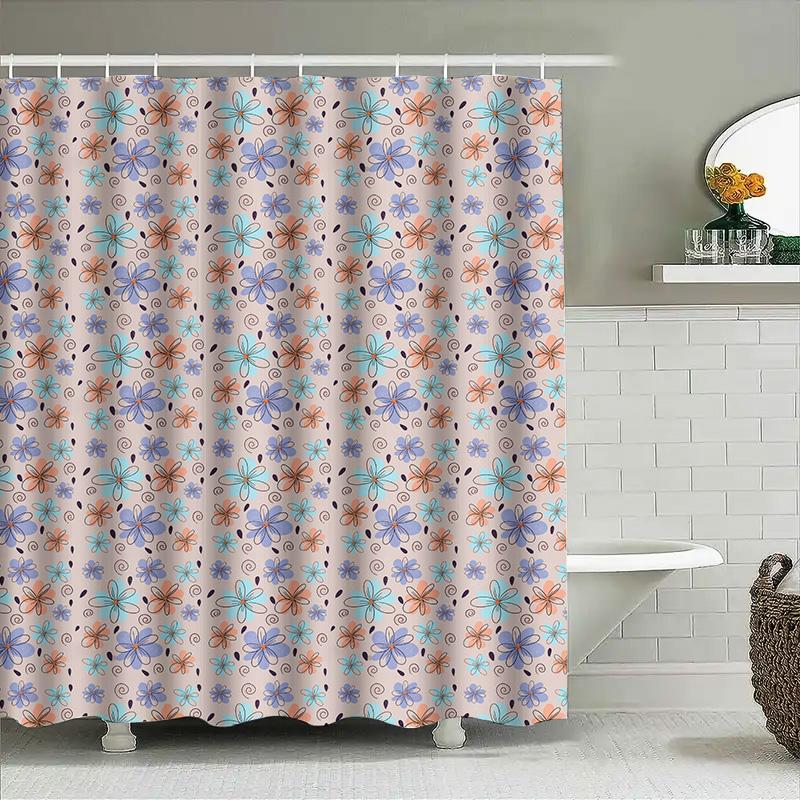 Pattern Shower Curtain Floral Print Bath Room Decor Water Proof Fabric For Bathroom Pink Blue White Color Home Decor Item Ready