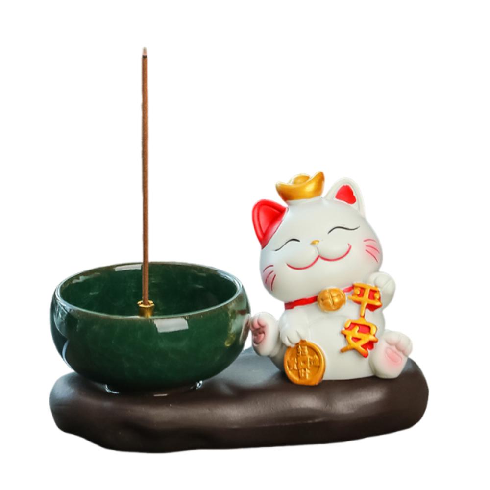 Gift Creative Lucky Cat Incense Burner Chinese Style Ceramic Aromatherapy Base Cute Zen-like Tea Table Oraments Offices