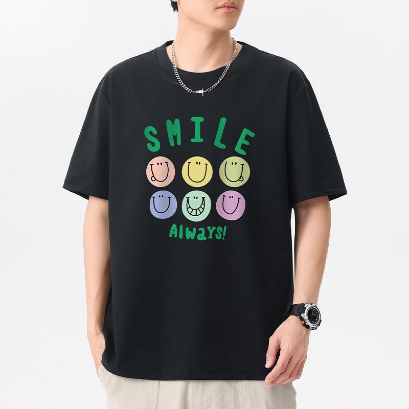 12 Colors Plus Size Always Smile Men's Short Sleeves T-Shirt 100% Cotton Streetwear Tee