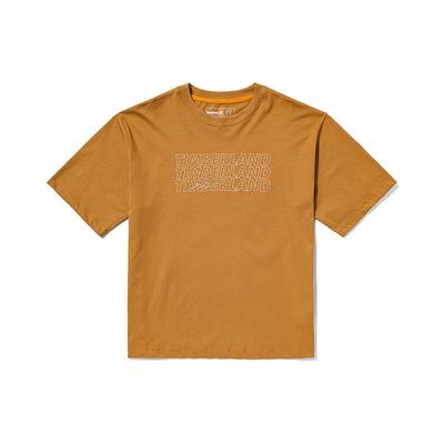 Timberland Letter Logo Printed Casual Loose Short Sleeve T-Shirt Unisex Tops Wheat A6QJ1-P47
