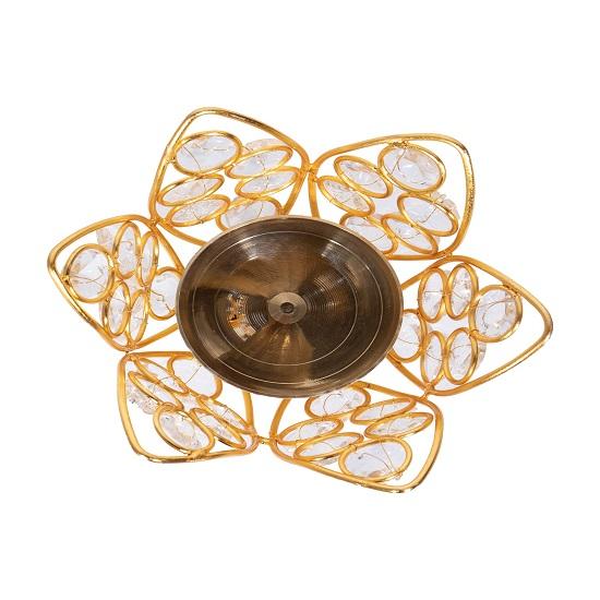 Lâmpada de óleo de cristal decorativa de latão, conjunto de 2 formas de lótus Akhand Diya, cristal de diamante Deepak para Puja e decoração de casa