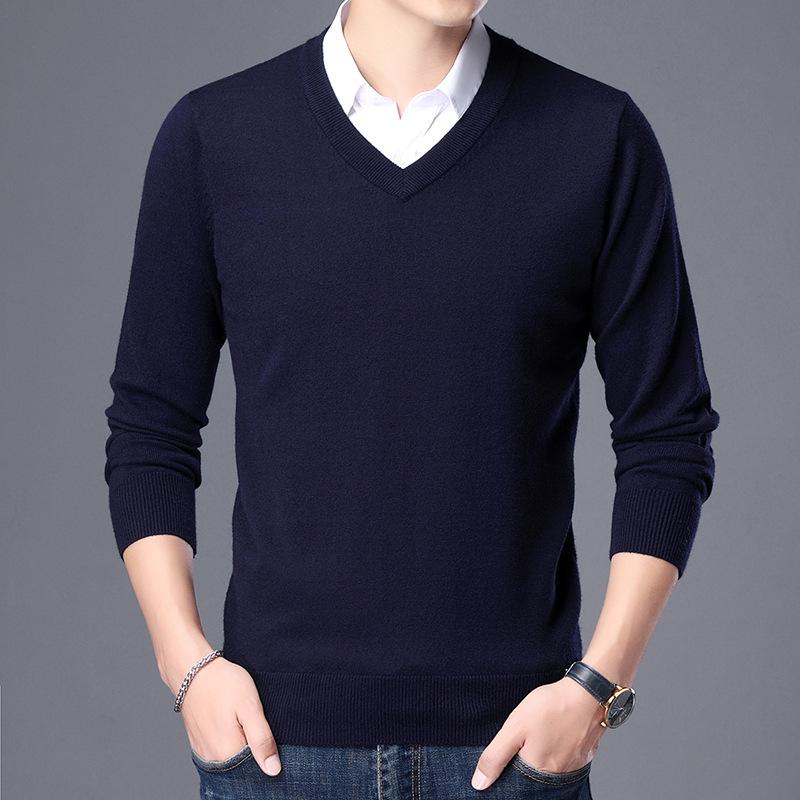 Men S V Neck Long Sleeve Pullover Knit Sweater For Middle Aged Business