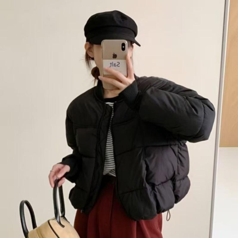 

Winter new high-end knitted baseball collar small warm thick white short down cotton cotton jacket M