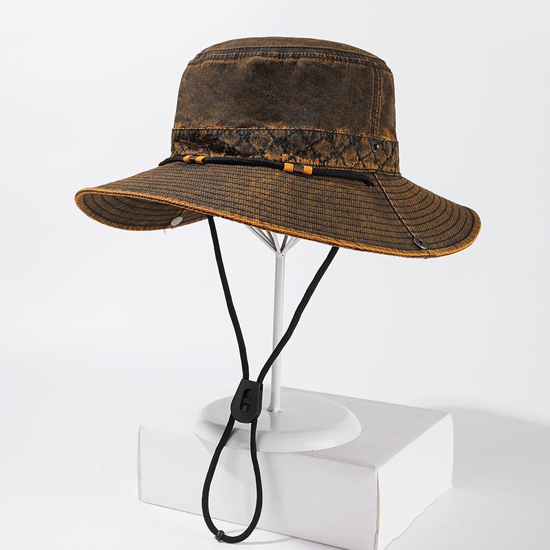 Unisex Sun Hat Spring Summer Casual Bucket Hat Outdoor Hiking Fishing Cap 8cm Wide Brim with Windproof Rope Adjustable Hat