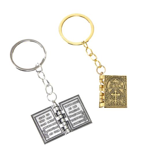 Christian Cross-shaped Keychain Alloy Keychain with Mini Book Pages Faithful Bag Charm Christian Anniversary Gift