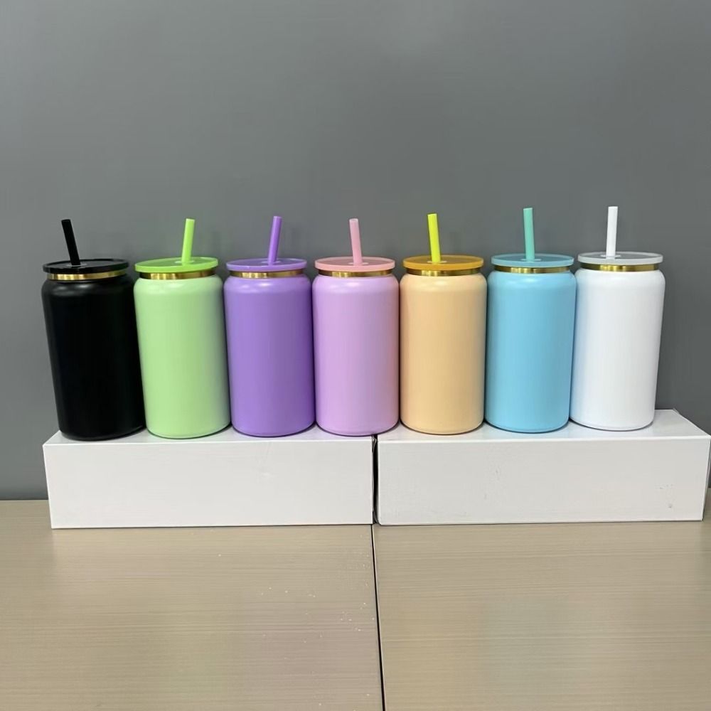 Stainless Steel 16oz Soda Can Cup Double-layer Gold Plated Tumbler Beer Cup Iced Coffee Mug High-capacity Vacuum Insulation Cup