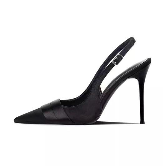

Women s Fashion Baotou Sandals Exquisite Solid Color Pointed Toe Shoes Elegant Banquet Party Ladies High Heels 34 чёрный