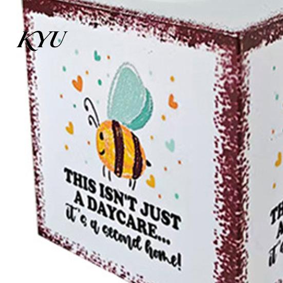 Soft Healing Style Home Decor Iron Art Square Tissue Box, Bee And Bird Watercolor Print Cute Animal Organizer Holder, Pastoral Decorative Napkin