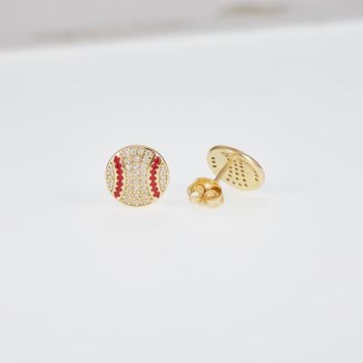 Mens Full Zircon Round Cut Gold Plated Earring 925 Silver Baseball Earrings