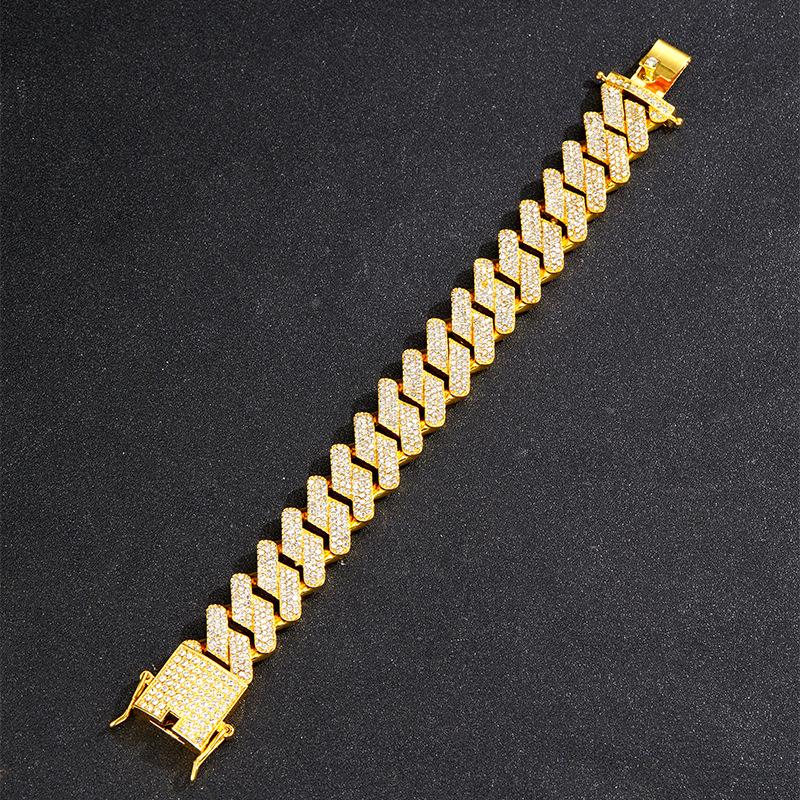 Hip Hop Shiny Cuban Link Chain Bracelets Women Men Gold Color Rhinestone Iced Out Chain Bracelets Punk Wristband Jewelry Gift